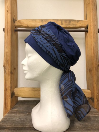 bonnet navy bleu avec foulard - Image 2