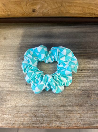 chouchou en coton turquoise et blanc