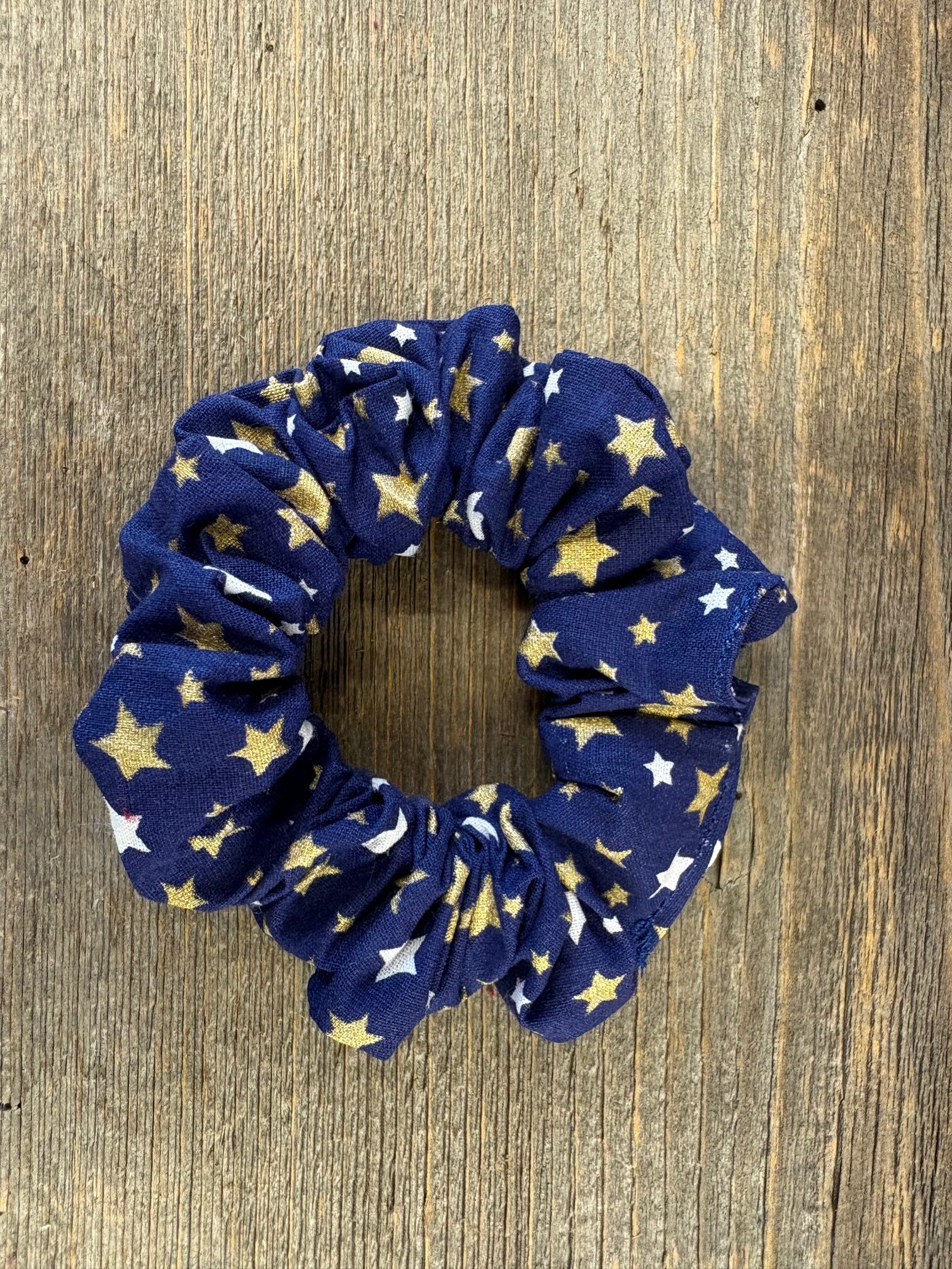 chouchou bleu marin et doré étoiles