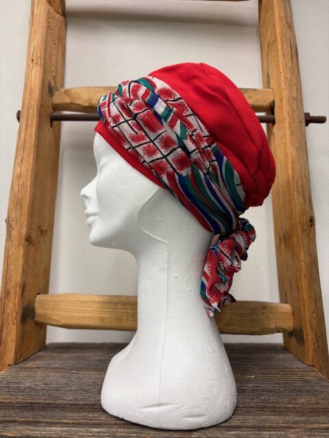 bonnet rouge en coton avec foulard – Bild 2